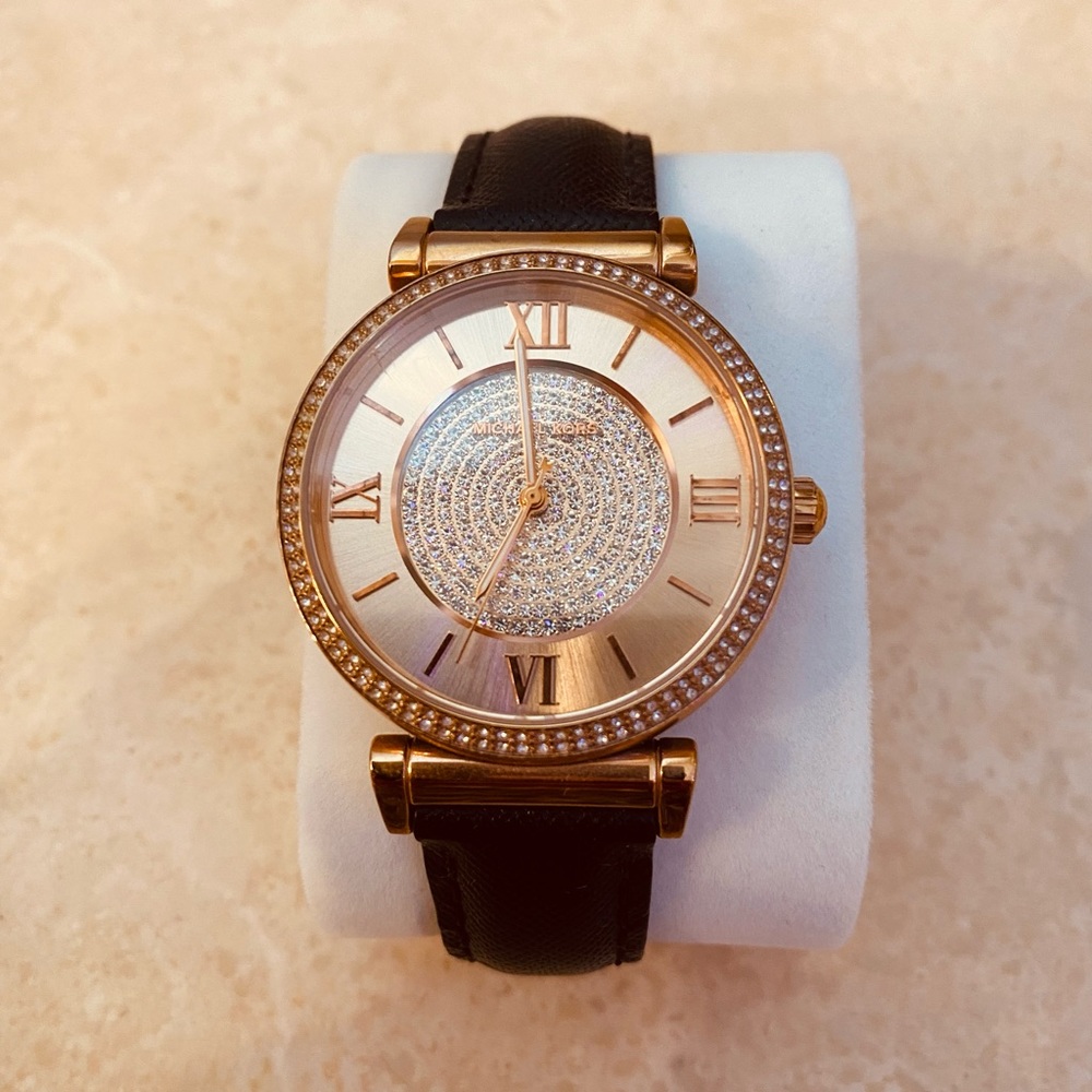 Michael Kohrs Rose Gold and Black Leather Watch